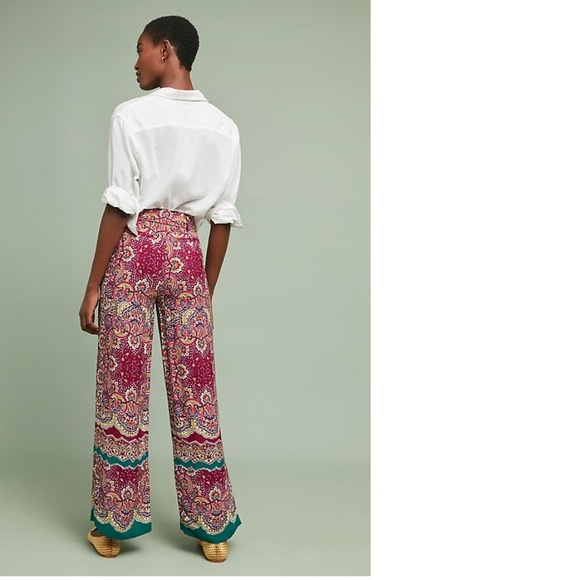 Anthropologie Ett:Twa Printed Wide-Leg Trousers Size 4 - Picture 3 of 4